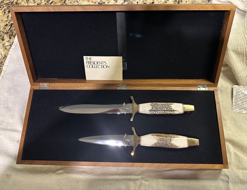 1979 Gerber Presidential Presentation Mark II and Mark I Stag Set. 135 of 1000