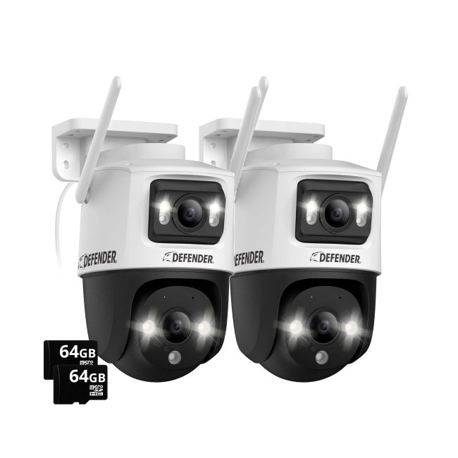 $250 - Three Pack of Defender AI Powered Guard Pro 3K Plus (1) 32GB SD & (2) 64GB SD Security Cameras